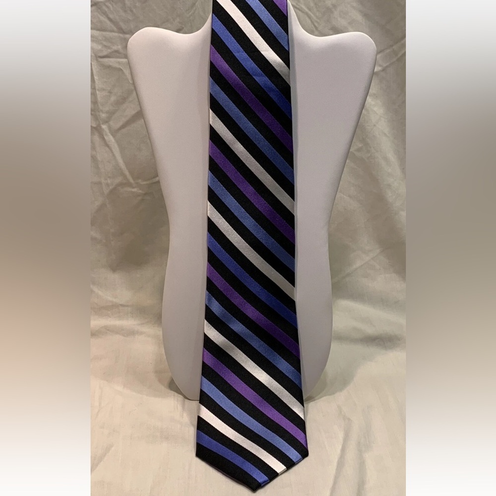 Ralph Lauren (Chaps) Mens Striped Silk Necktie, Purple/Silver/Blue